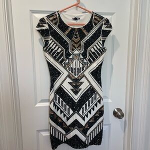 Express Black and White Sequin Bodycon Mini Dress